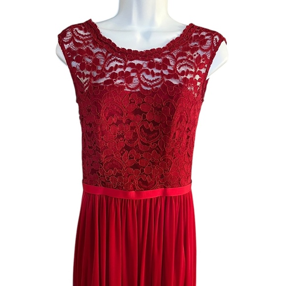 David's Bridal | Red Lace & Chiffon Cap Sleeve Dress | Bridesmaid - Picture 2 of 8
